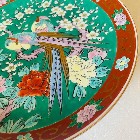 Hand-Painted Japanese Peacock & Floral 12 1/4” Platter/Plate - Picture 3 of 6